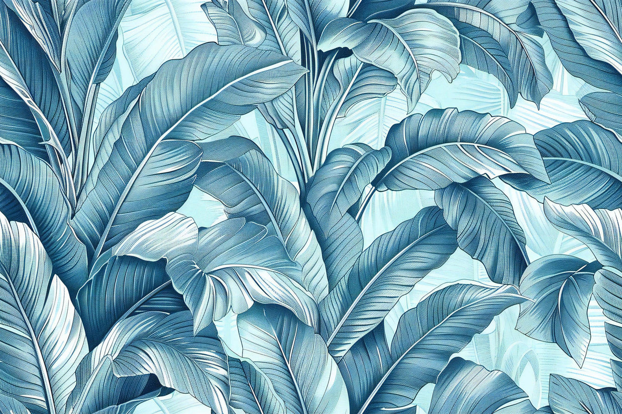 Large-scale blue banana leaf pattern design file showing intricate botanical details