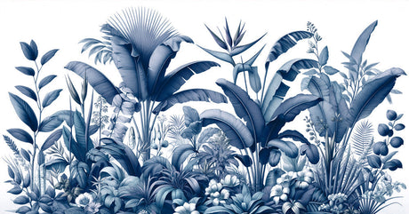 Blue Botanical Paradise design file showing detailed palm fronds and exotic flora pattern