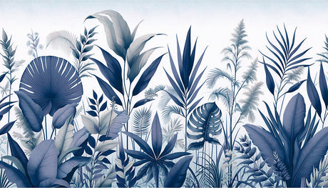 Tropical Monstera and Palm design file showing detailed blue botanical pattern on white background