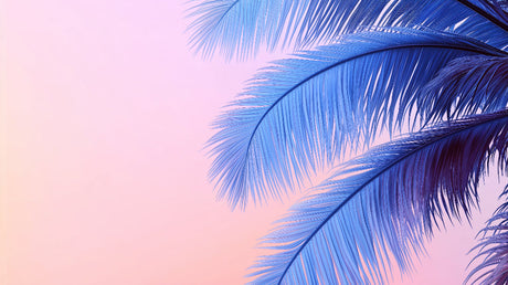 Blue palm leaves on pink sky design file showing detailed tropical pattern and color depth