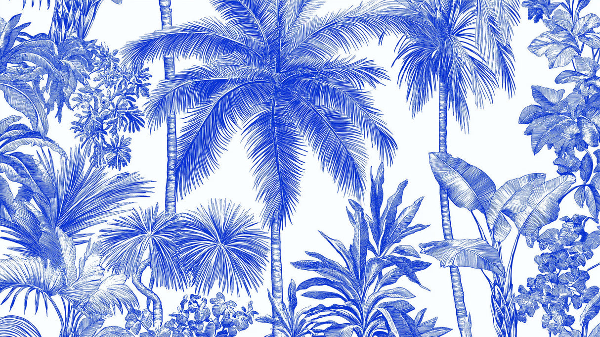 Blue tropical palm trees design file showing detailed exotic foliage pattern