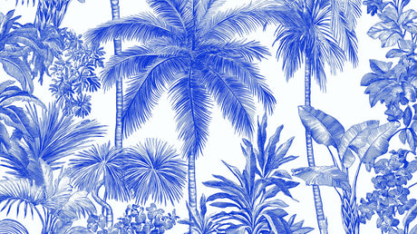 Blue tropical palm trees design file showing detailed exotic foliage pattern
