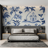 Coastal palm tree mural creating a resort feel in a home office space