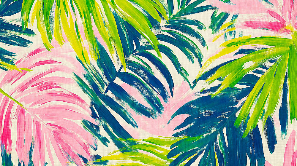 Brushstroke palm leaves design file showing vibrant chartreuse and navy artistic pattern