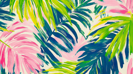 Brushstroke palm leaves design file showing vibrant chartreuse and navy artistic pattern