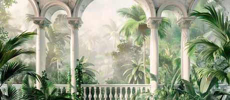 Design file showing detailed classical arches and tropical palm pattern