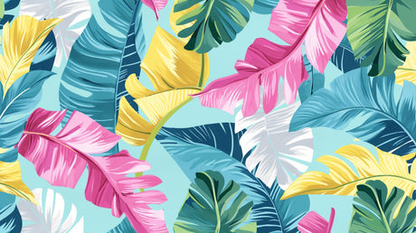 Tropical banana leaf wallpaper creating a bold statement in a modern living room with natural light and white furniture