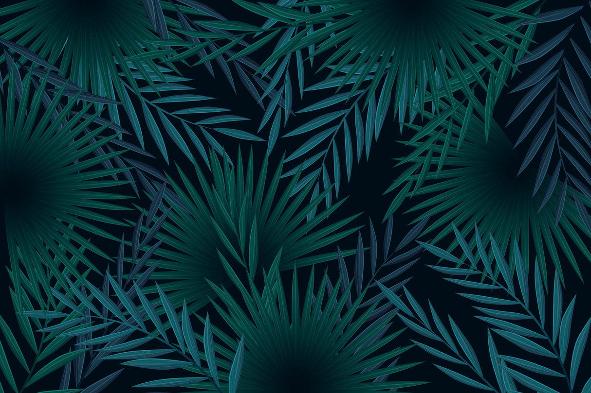 Dark green palm leaves pattern design file showing intricate botanical details and rich emerald tones