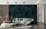 Botanical wall mural featuring palm leaves in stylish dining room setting