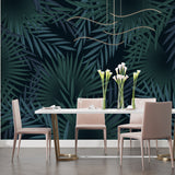 Tropical palm mural in contemporary bathroom with modern fixtures