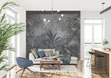 Monochrome palm leaves wallpaper in bathroom setting
