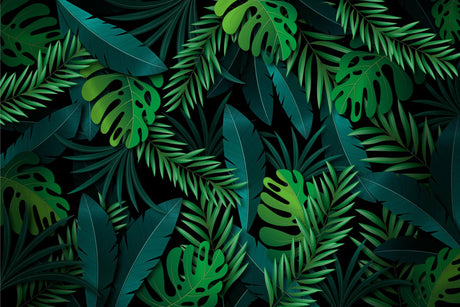 Dark tropical monstera and palm leaves design file showing intricate leaf details