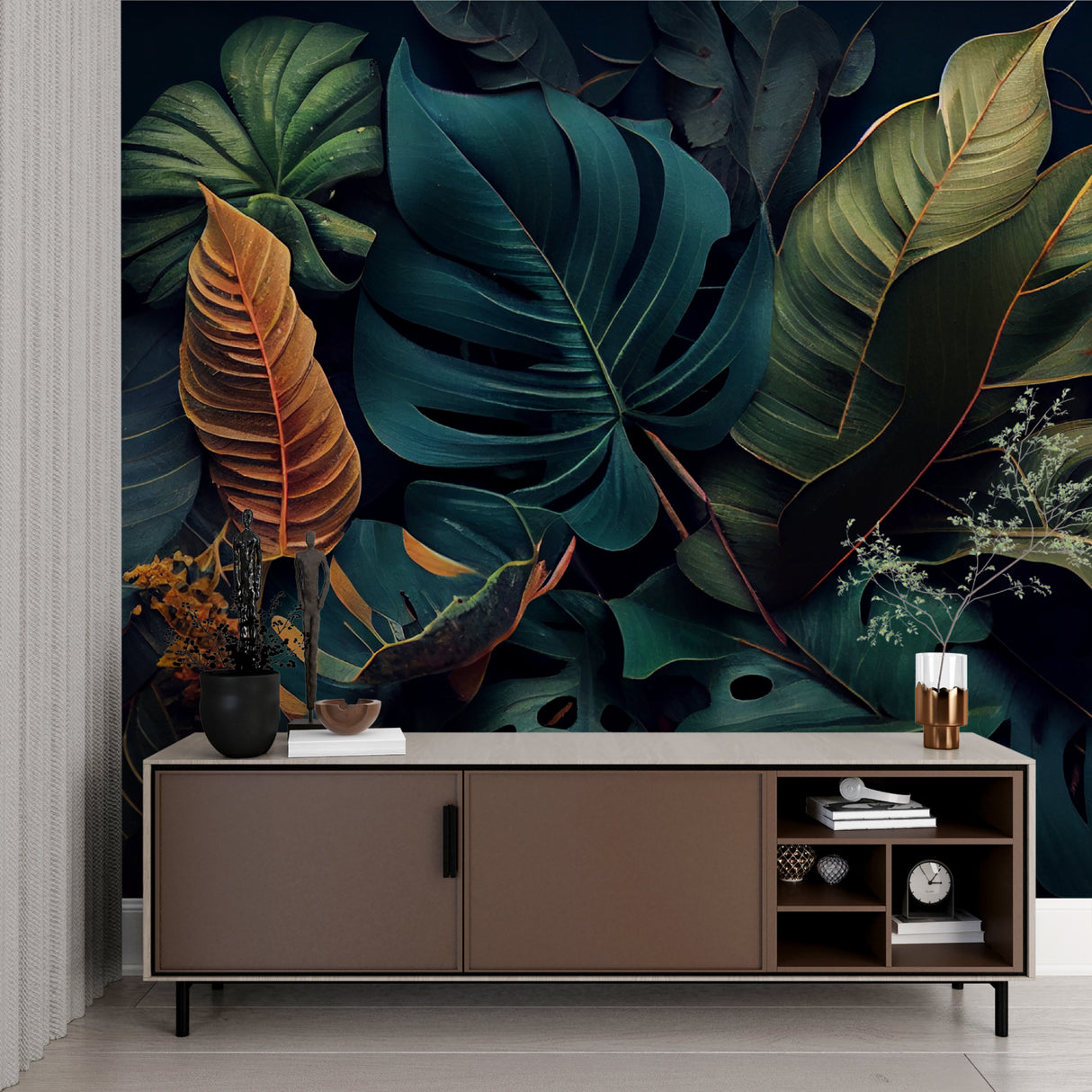 Tropical monstera wallpaper making statement in hotel lobby entrance