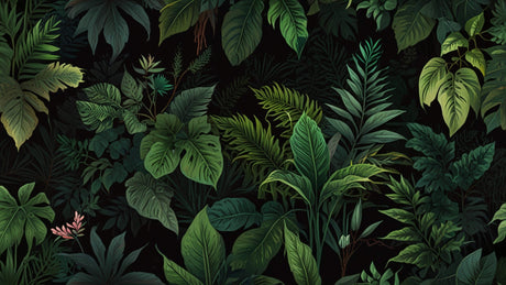 Design file showing detailed monstera leaves pattern on dark background
