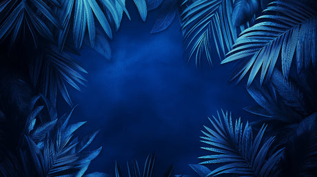 Blue palm leaves wallpaper design file showing detailed pattern and rich midnight tones