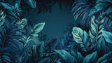 Large-scale tropical leaf design file showing intricate details of the deep teal jungle pattern