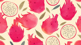 Dragon fruit pattern design file showing vibrant pink fruits and leaves on cream background