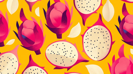 Dragon fruit pattern design file showing vibrant pink and yellow artistic fruit wallpaper pattern