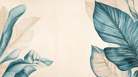 Elegant teal and beige tropical leaves design file showing detailed botanical pattern