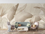 Elegant palm leaf mural in minimalist bedroom setting