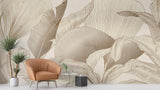 Line art tropical wallpaper in contemporary dining room