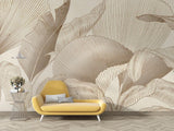 Golden palm leaf wall mural in home office space