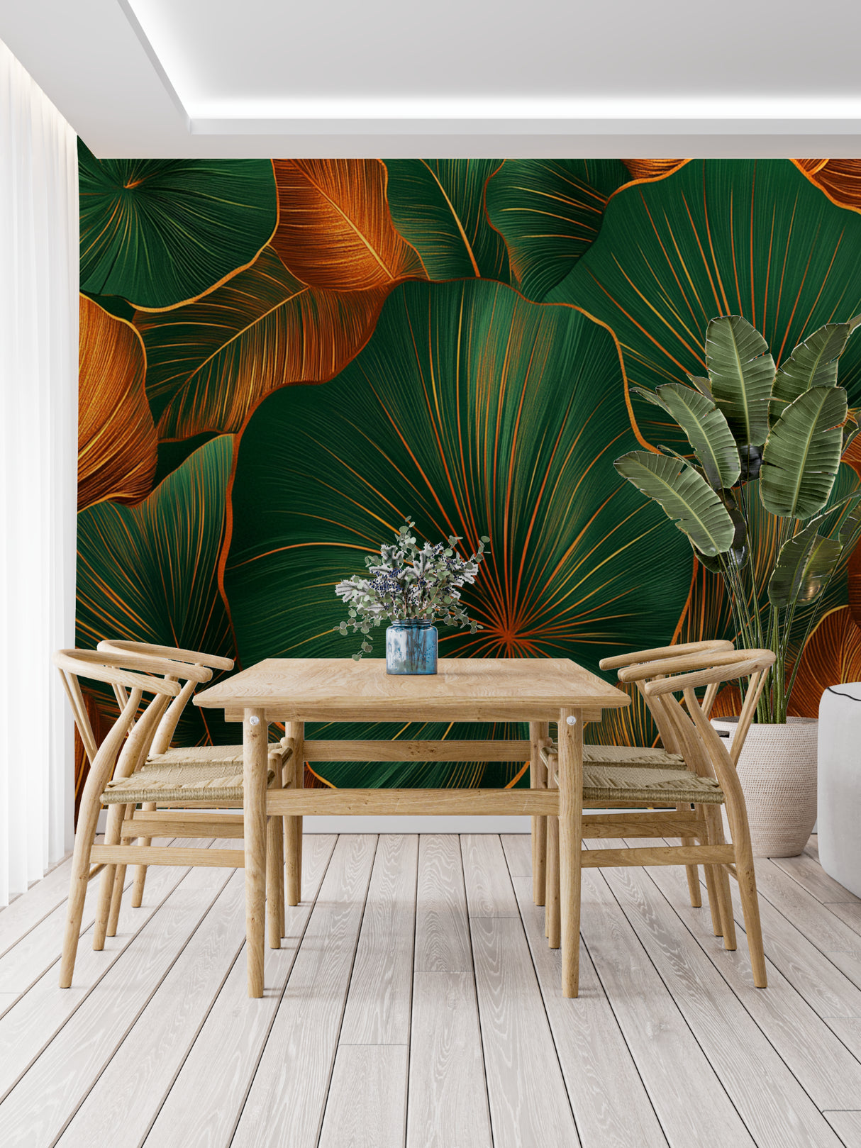 Tropical wall mural bringing nature into modern hallway design