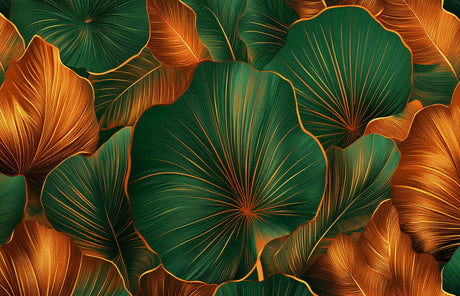 Design file of emerald green tropical leaves with gold accents pattern