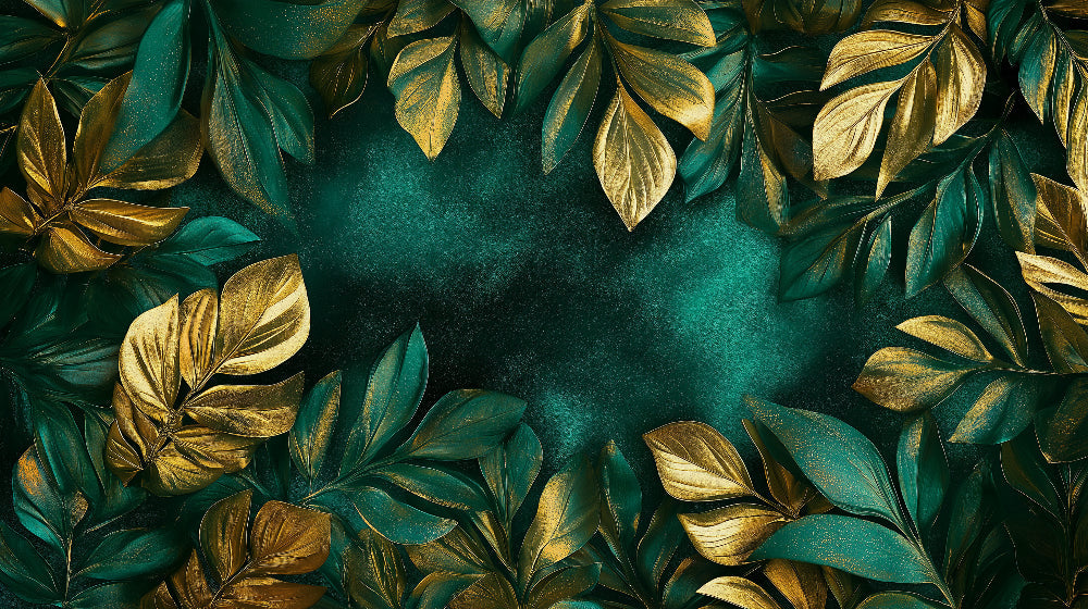 Emerald and gold tropical leaves design file showing intricate botanical pattern detail