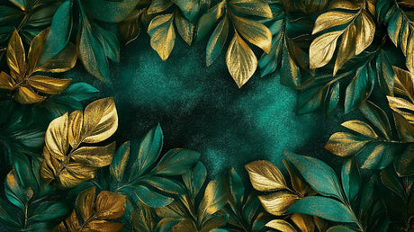 Emerald and gold tropical leaves design file showing intricate botanical pattern detail