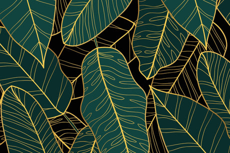 Emerald green and gold tropical leaf pattern design file showing intricate details