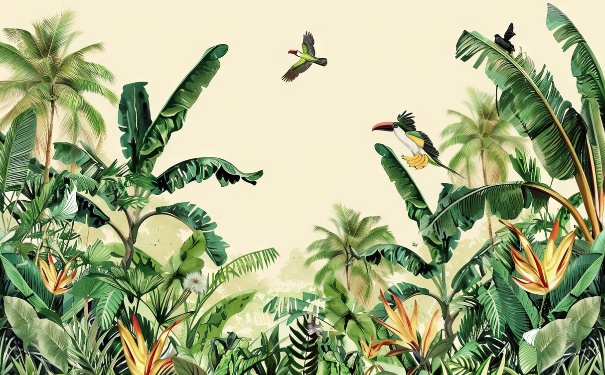 Tropical birds and banana leaves design file showing intricate pattern details