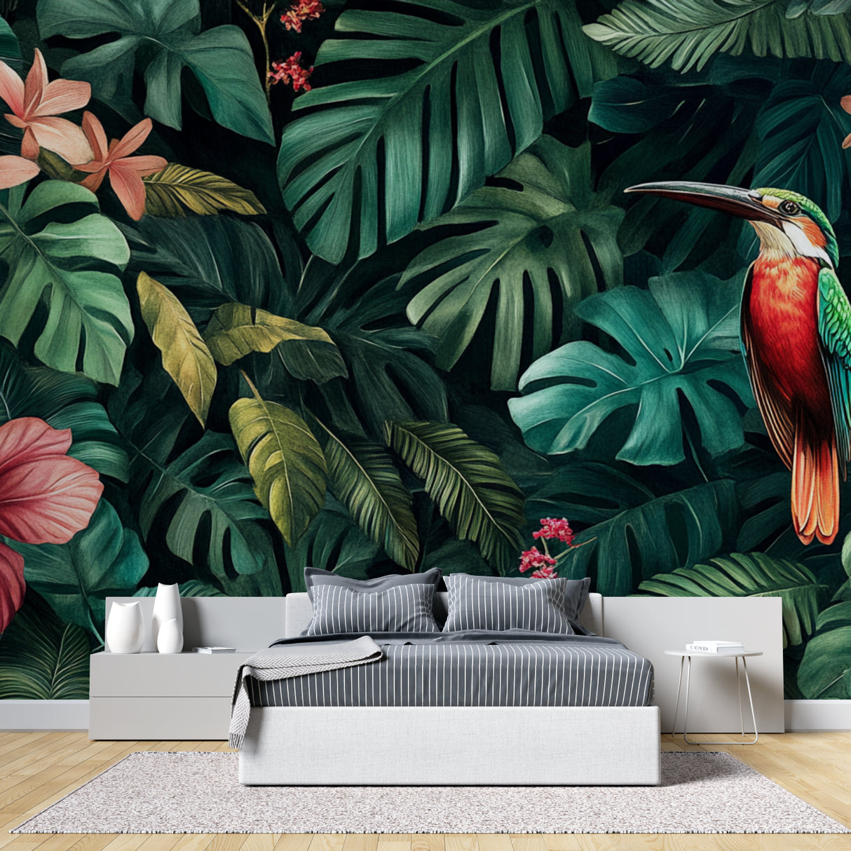 Tropical paradise mural adding natural beauty to dining room walls