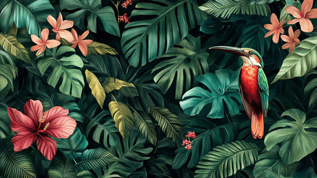Tropical birds and monstera leaves design file showing intricate pattern details