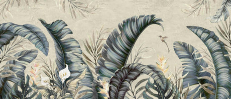 Tropical birds and palm leaves wallpaper design file showing detailed pattern and true colors