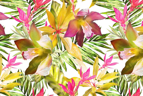Tropical orchid wallpaper design file showing detailed pink blooms and lush green foliage pattern