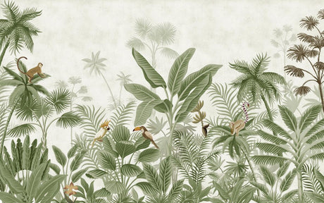 Tropical jungle wallpaper design file showing detailed exotic wildlife and lush foliage pattern
