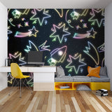 Flamingo paradise mural transforming a dining room with its dreamy nighttime scene