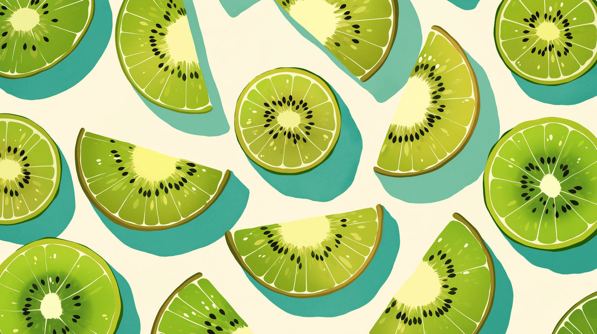 Fresh kiwi pattern design file showing detailed fruit segments and turquoise accents