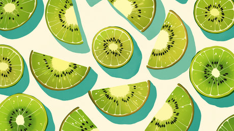 Fresh kiwi pattern design file showing detailed fruit segments and turquoise accents