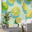 Tropical lime pattern wallpaper brightening a modern kitchen with fresh citrus design and mint green accents