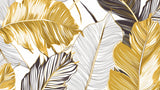 Design file of gold and black tropical leaf pattern on white background
