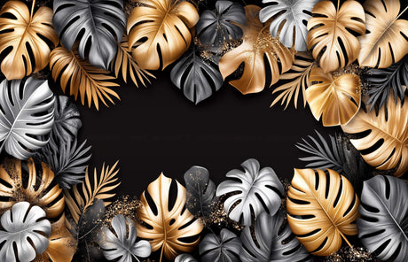 Gold and black Monstera leaves design file showing metallic leaf pattern on dark background