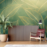 Botanical wall mural showcased in a stylish home office environment