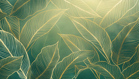 Tropical green and gold leaf pattern design file showing intricate details and true colors