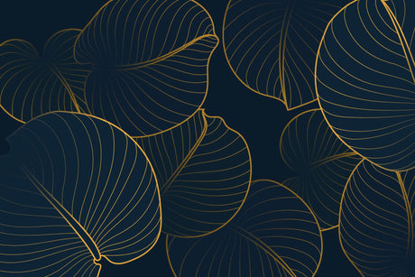 Design file showing detailed gold palm leaves pattern on navy background