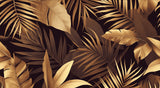 Gold palm and monstera leaves on black background design file showing intricate botanical pattern