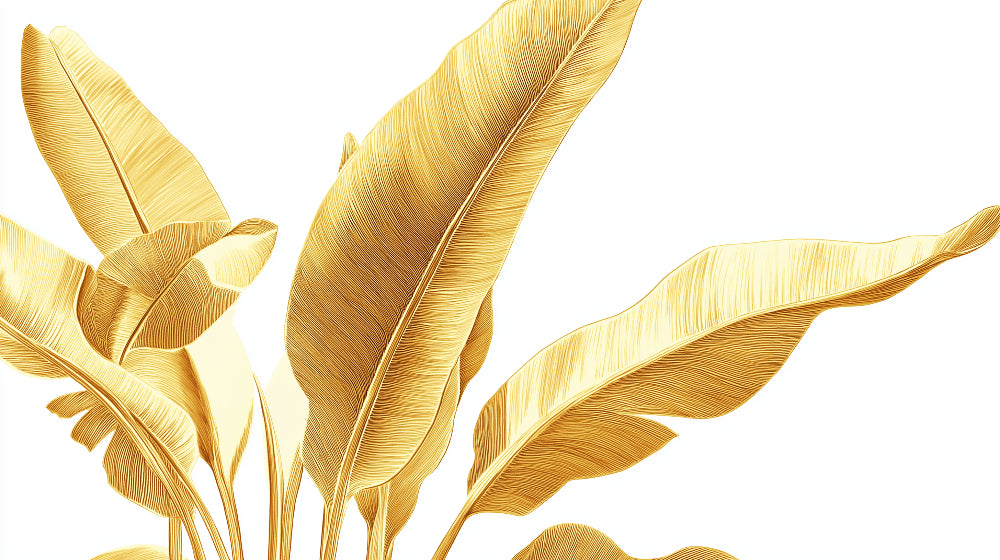 Tropical banana leaves design file showing detailed golden pattern on white background
