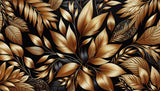 Luxury gold tropical leaf pattern design file on black background showing detailed metallic foliage