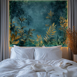 Golden tropical leaves mural creating depth in hallway space